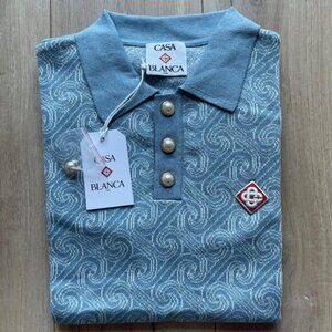 XXL Size Nwt Casalanca Blue Column Jacquard Monogram Polo Shirt